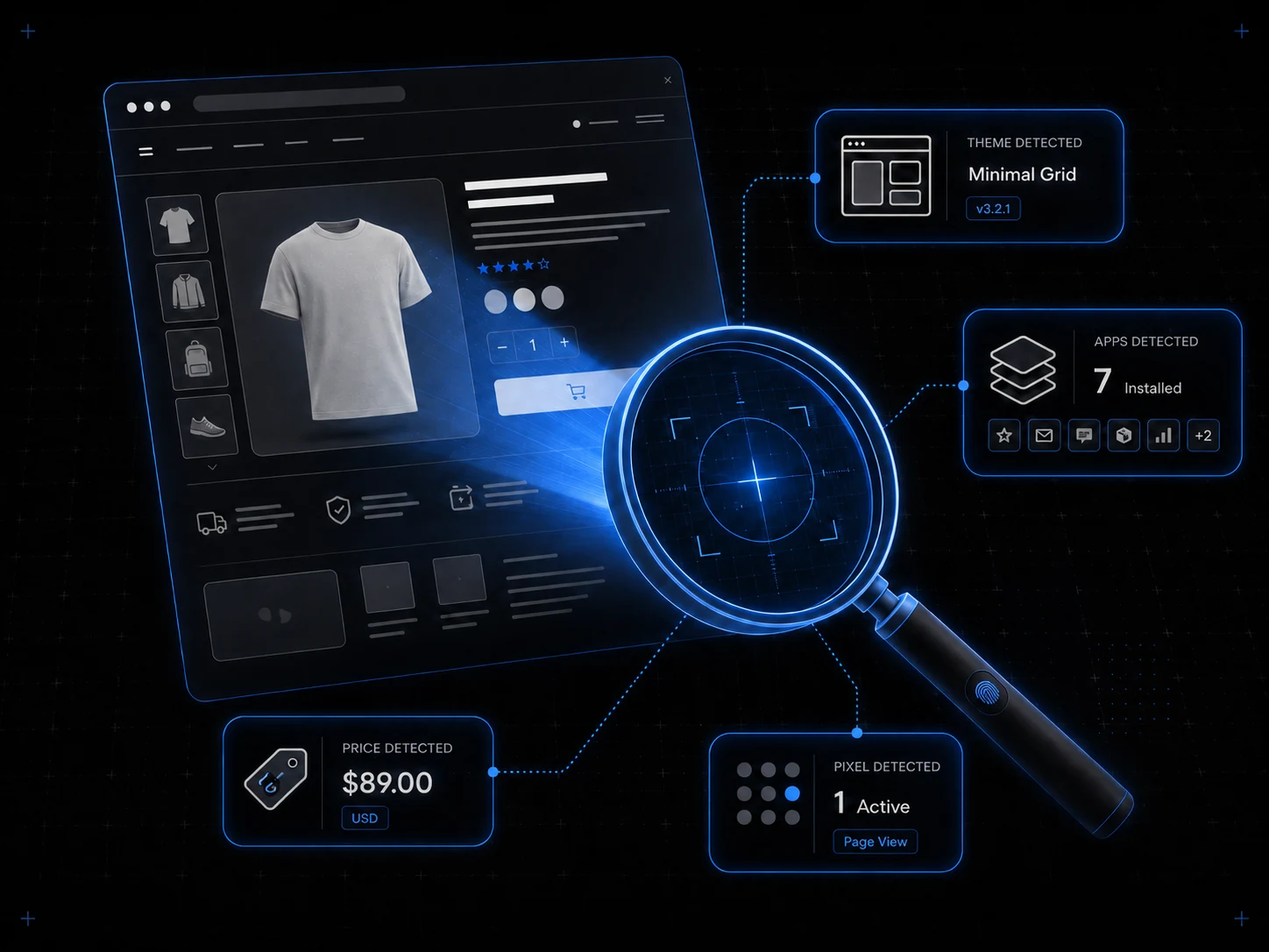 Store Detector — Chrome extension that fingerprints Shopify stores to reveal theme, installed apps, prices, and tracking pixels